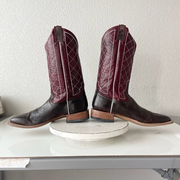 Rod Patrick Mens Cowboy Boots 14.5B Brown Mocha Bison Leather Square Toe Western - Picture 7 of 13